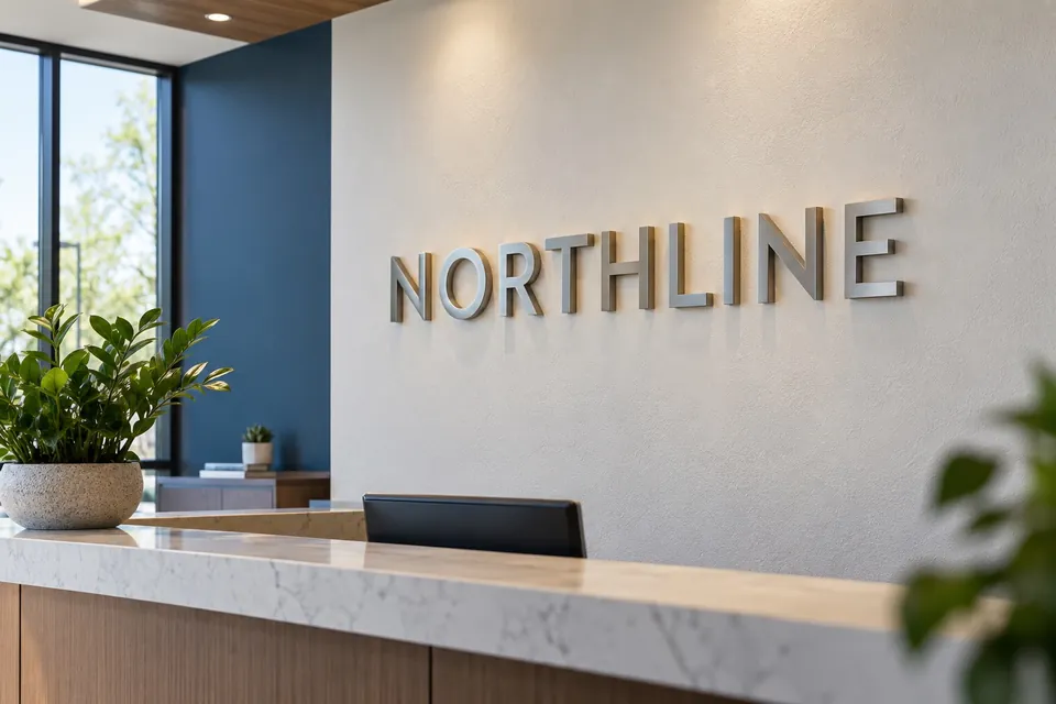 Gastonia Indoor Signs — dimensional logo lettering in a reception area