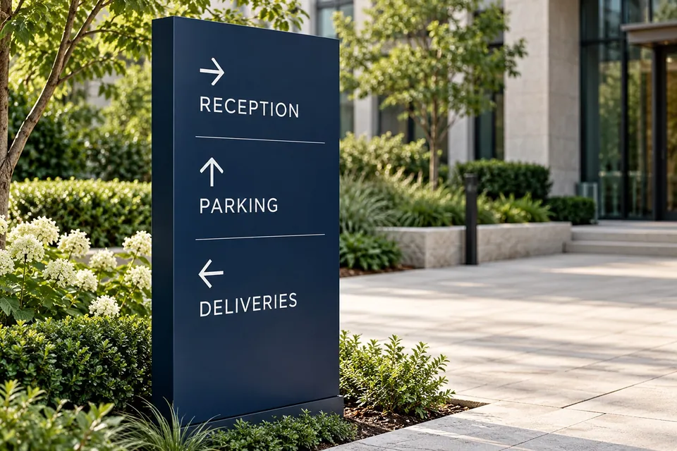 Lowell Business Signs — directional panel for reception, parking and deliveries