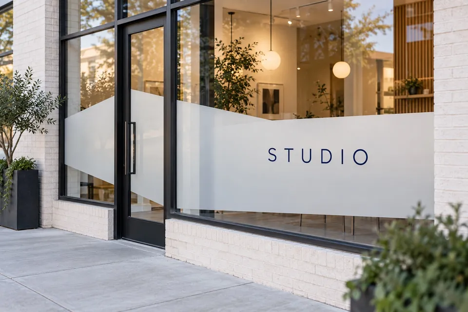 Gastonia Vinyl Signs — frosted window vinyl with simple business lettering